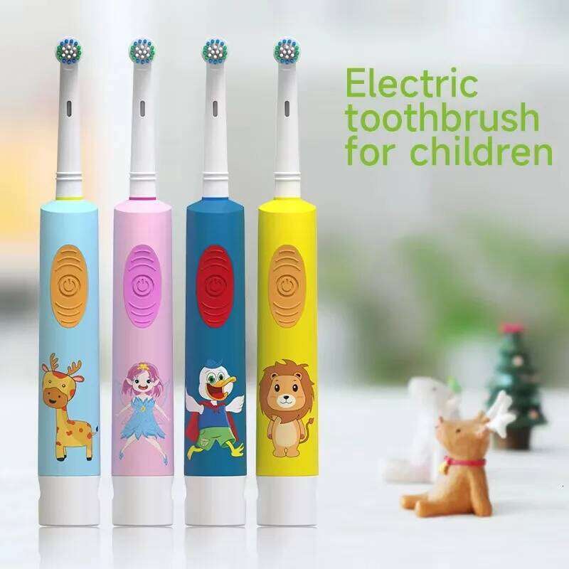 Child Electric Toothbrush Colorful Cartoon Rounded Vibrate Heads Soft Bristle Teeth Brush Gum Care Battery Power 3-15 Years Old X2507
