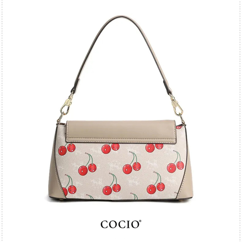 COCIO designer Womens Cherry Printed Shoulder Underarm Fashion Versatile Stick Bag free shipping