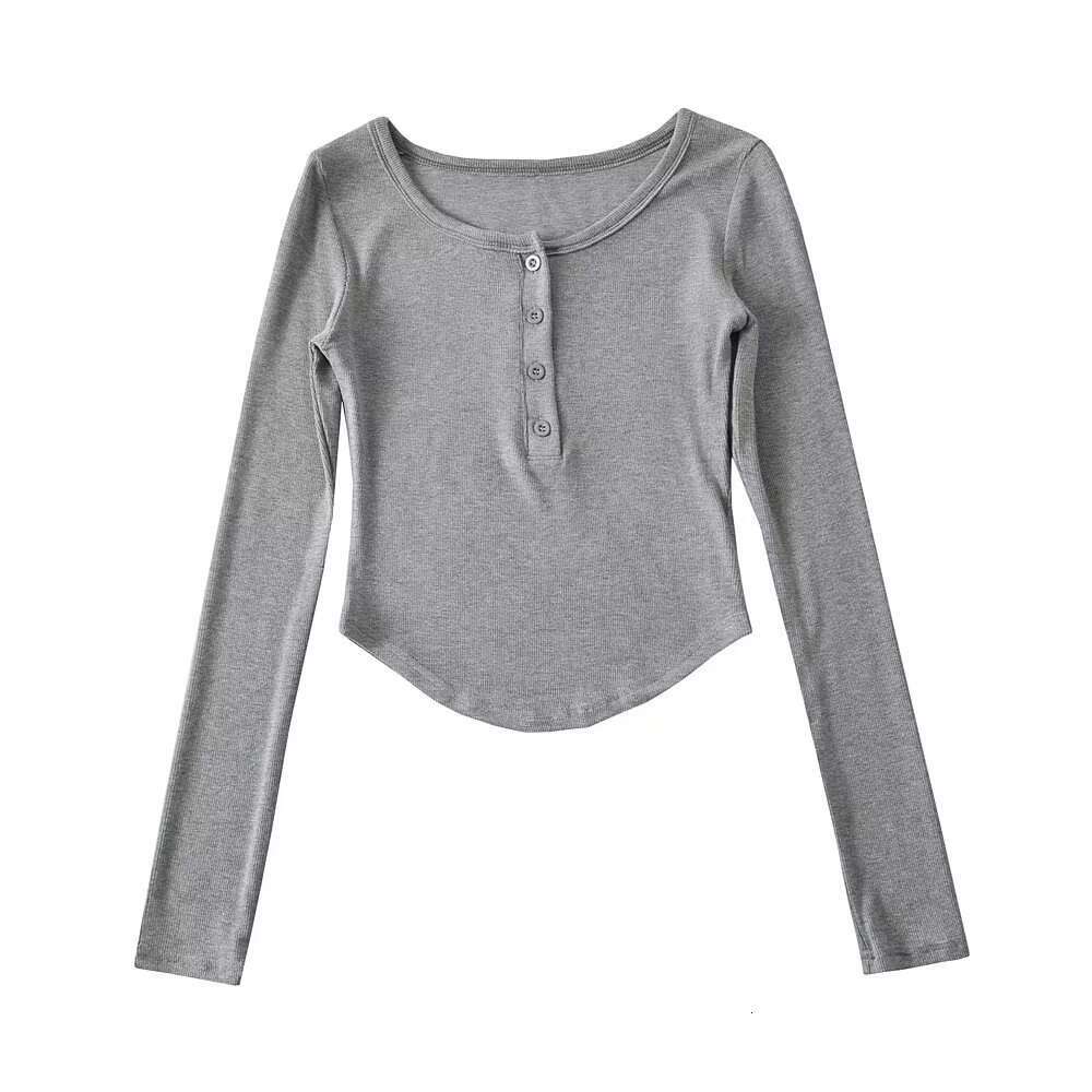 Spicy Girl Tight-Fitting Short-Sleeve T-Shirt For Women, Half-Button Round Neck, Curved Edge, Stretchy Slim-Fit Short Sports Top, Ins Style B5 g5