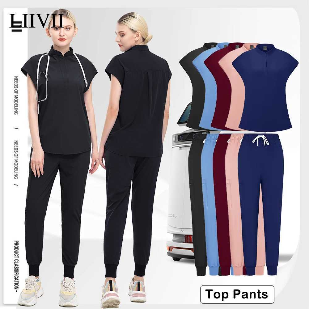 Breathable Elastic Summer Beauty Work Clothes Operating Scrubs Uniforms Medical Nursing Uniforms Lightweight Top+pants Wholesale Z250718