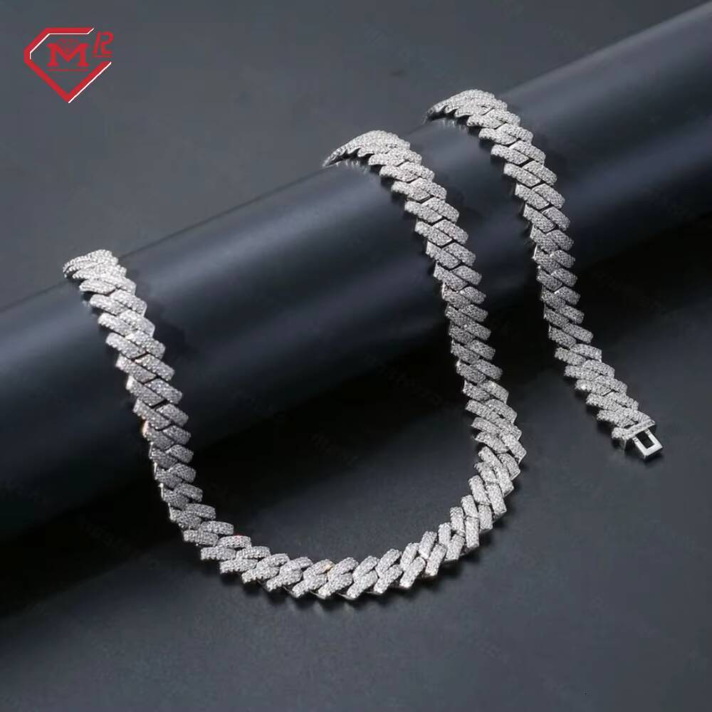 In Stock Moissanite Cuban Chain 12mm S925 Two Rows 22in Hip Hop VVS Moissanite Cuban Link Chain