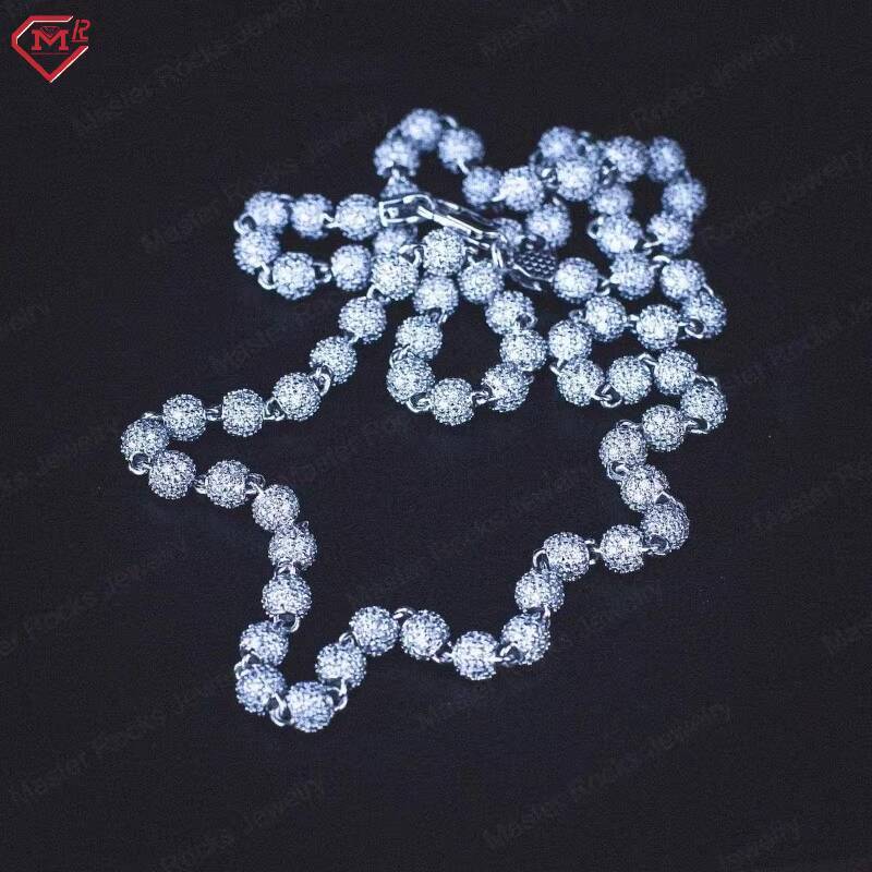 Hiphop 4mm Moissanite Diamond Beads Chain 18k Gold 925 Sterling Silver Iced Out Moissanite Chain