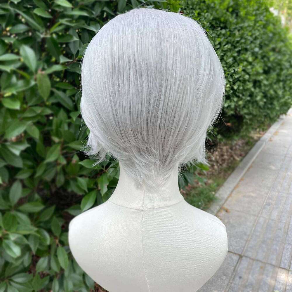 Sliver Gray Short Bob Cut Synthetic Women Cosplay For Men Light Grey Glueless 13X4 Lace Front Wigs