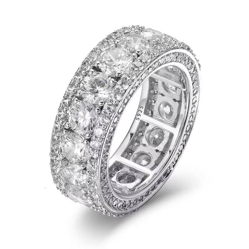 Top Quality 4mm 0.3 CT Moissanite Diamond Rings For Men Sterling Silver 925 Bling Gold Plated 18K White Hip Hop Jewelry