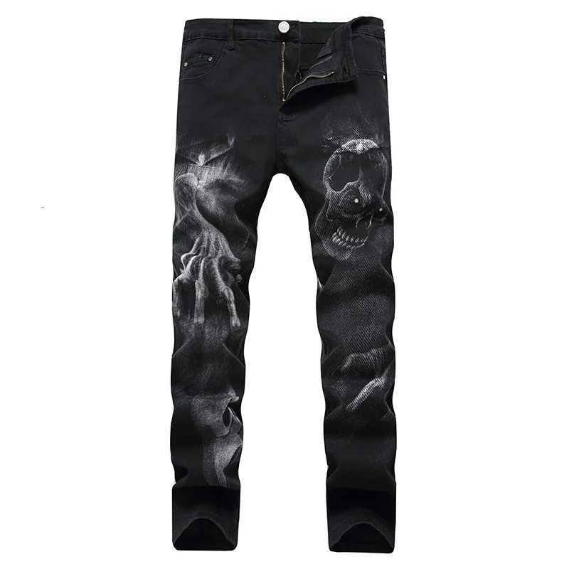 2025 Dark Streetwear Skull Print Punk Stretch Slim Y2K Jeans Pants For Men Clothing Hip Hop Cotton Long Trousers Mens Clothing X250718