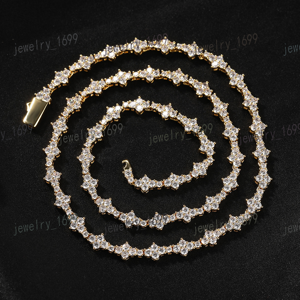 moissanite chain Gold Plated Diamond Women Tennis Chain Hip Hop Brass Metal Iced Out Cross Tennis Link Chains for Men