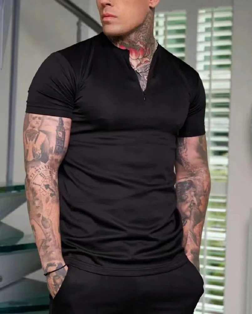 Summer Solid Color Short Sleeve Mens Sports Leisure Fitness Breathable Quick Drying Elastic Sweat Absorption T-shirt Men 250715