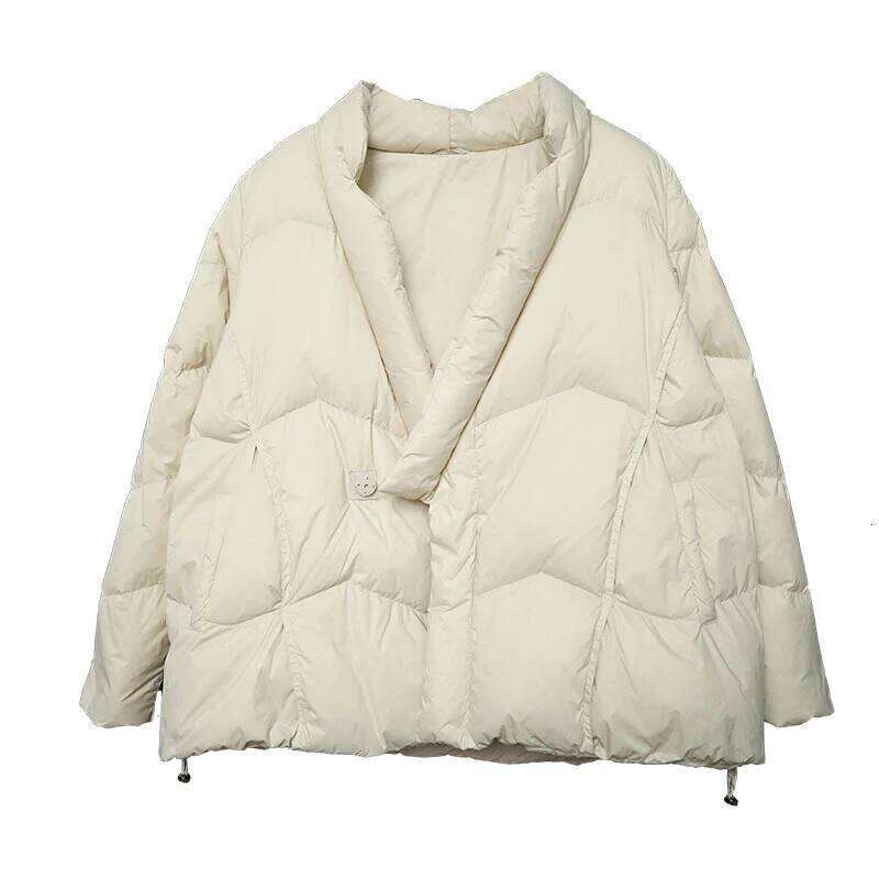 Schinteon Women Japanese Style Jacket Over Size White Duck Down Coat Loose Warm Autumn Winter Casual Outwear Top Quality MDNG