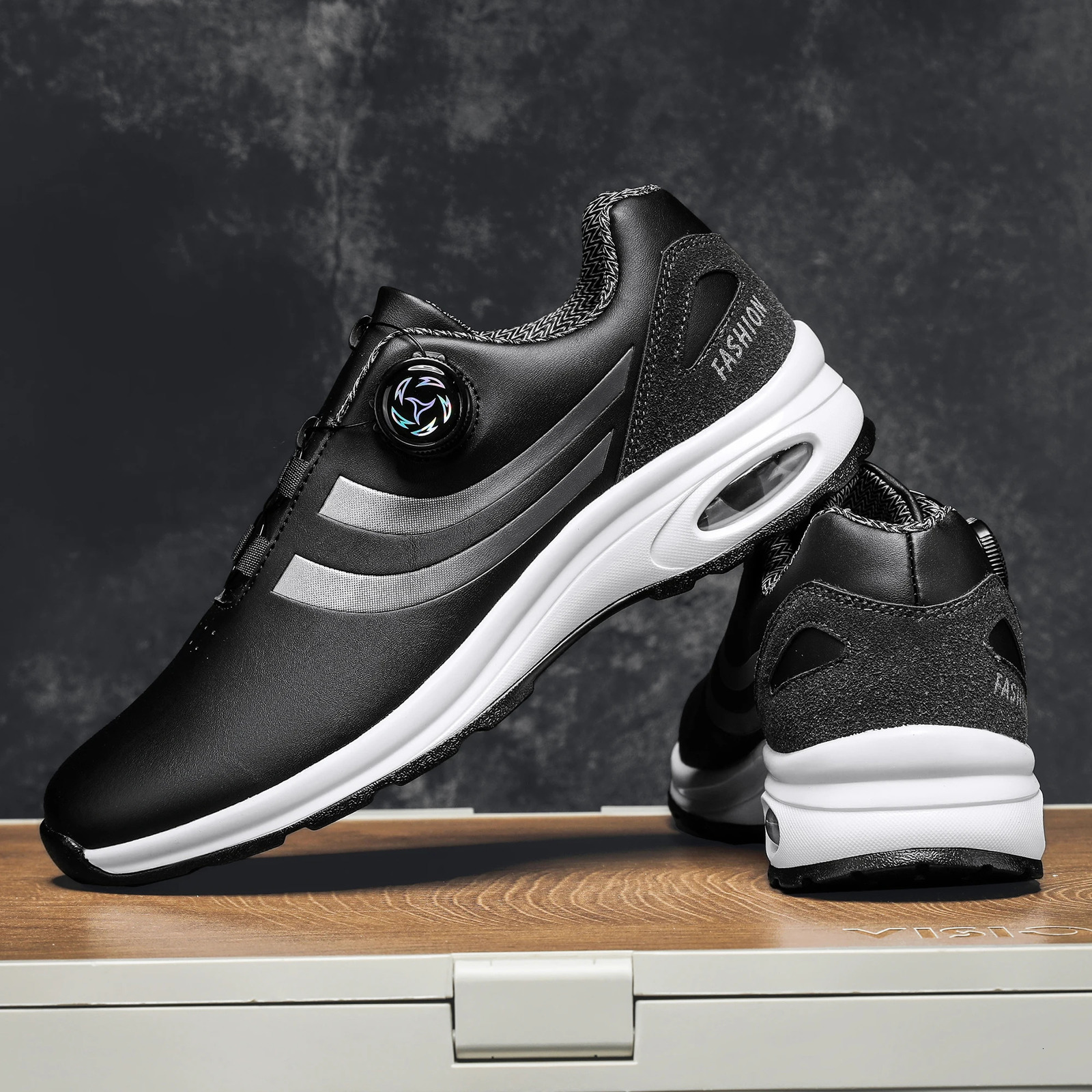 Mens Fashion Casual Sports Shoes Comfortable Hovershoe Sole Outdoor Leisure Walking Cycling Golf Black and White 250717