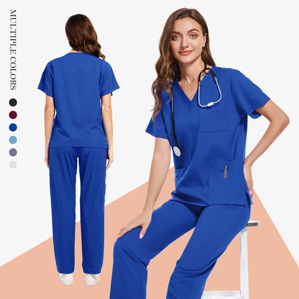 Surgical Set Women Pet Hospital Scrub Uniforms Suits Unisex Solid Color Surgical Gown Pocket V-neck Jogger Suits Wholesale Price Z250718