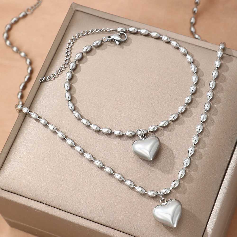 Stainless Steel Set French Vintage You Bead String Chain Pendant Necklace Earrings Set For Women Jewelry Party Matching X250718