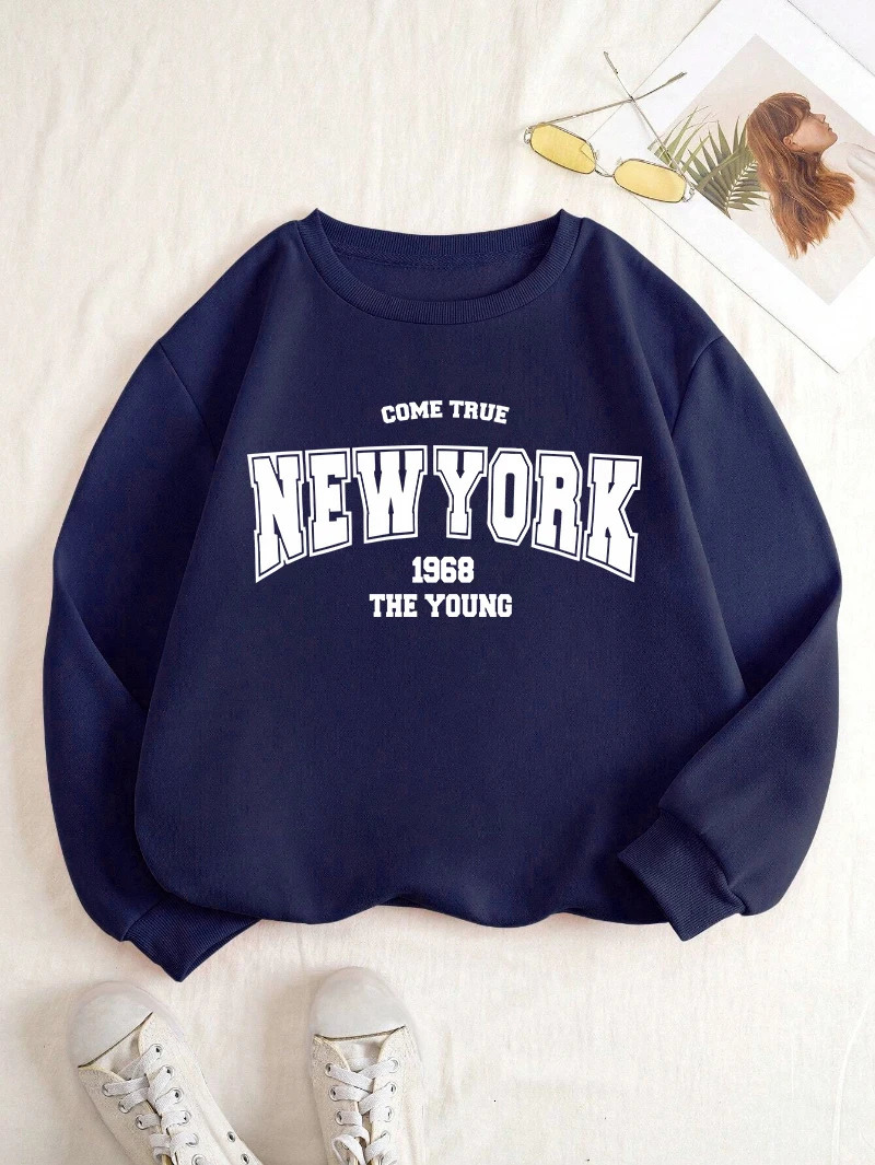 Cartoon Hoodie York 1968 Letter Printing Sweatshirt Soft Breathable Loose Crewneck Pullover Fashion Female Clothing 250707