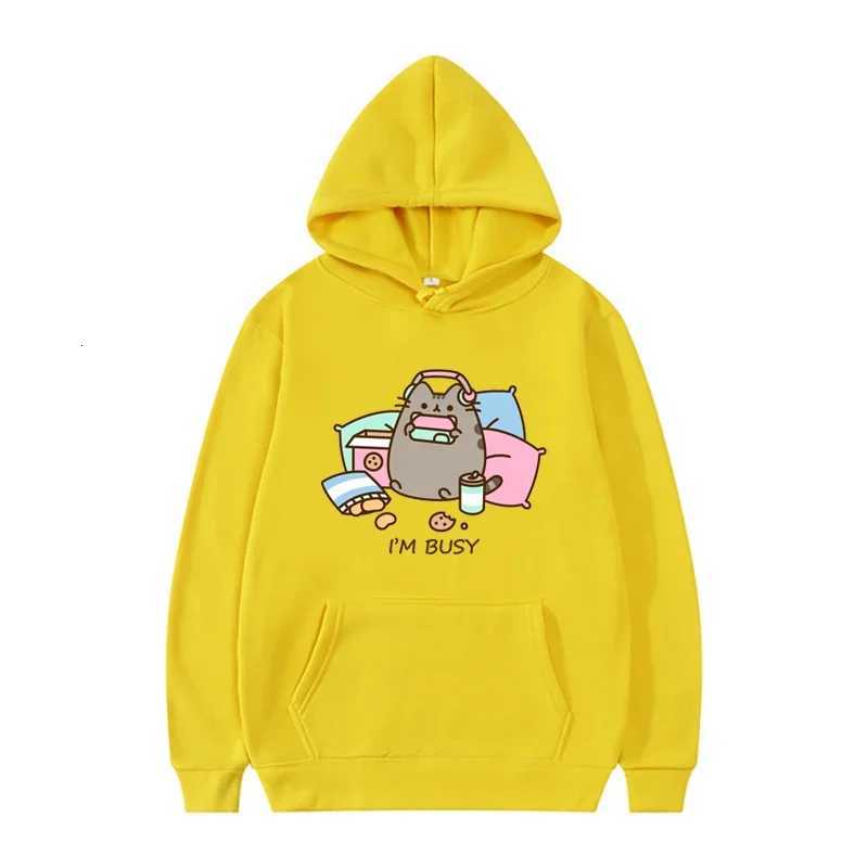 Cartoon Cat Hoodie Sorry Im Busy Printed Mens and Womens Casual Fashion Hooded Sweatshirt Autumn and Winter Warm Top XJ250714
