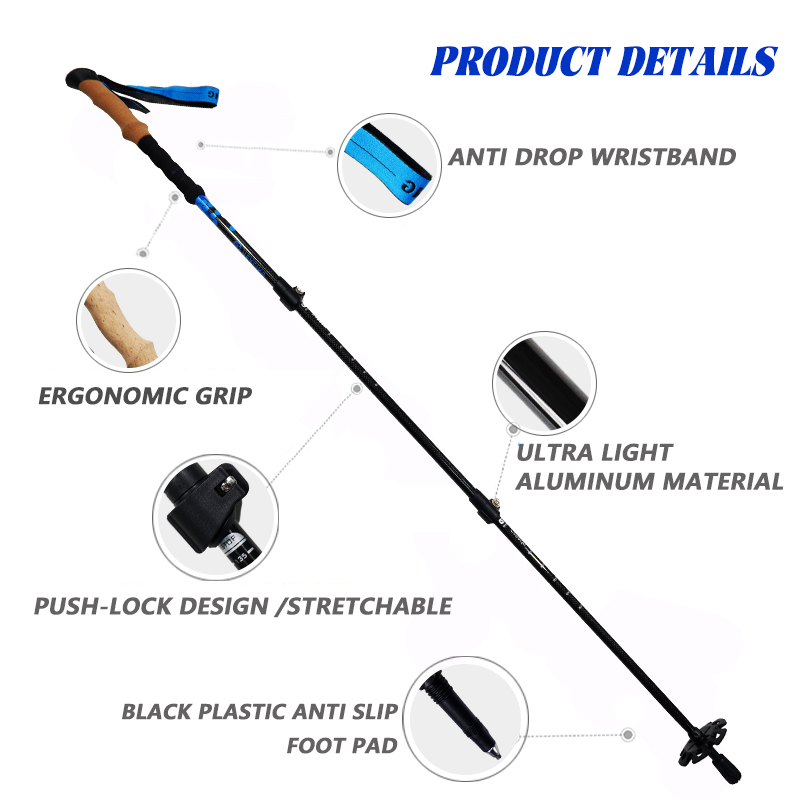 OKHEALING Aluminum Alloy Trekking Poles Portable Telescoping Light Walking Cane Walking Stick with Rubber Handle for Off-road, Backpacking, Camping