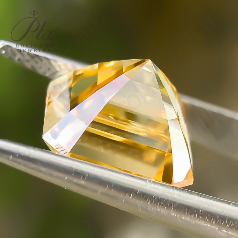 Wholesale Champagne Moissanite 6*6mm~12*12mm Jewelry Making Materials Original Color Asscher Cut Loose Synthetic Moissanite Diamond for Ring