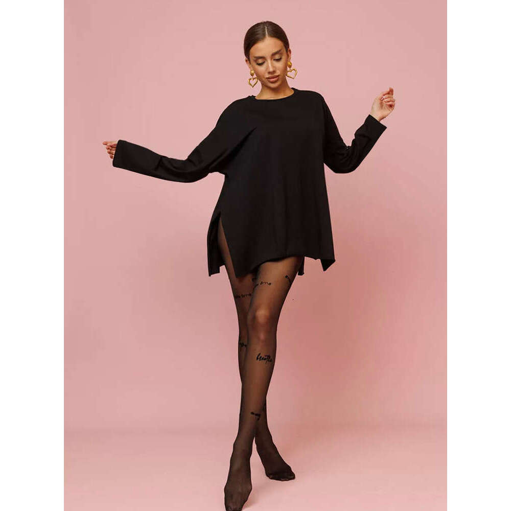 Spring And Autumn New Style Long Sleeve T-Shirt For Women, Pure Cotton, Loose Fit, Patterned, Split Knit Top, Wine Red B5