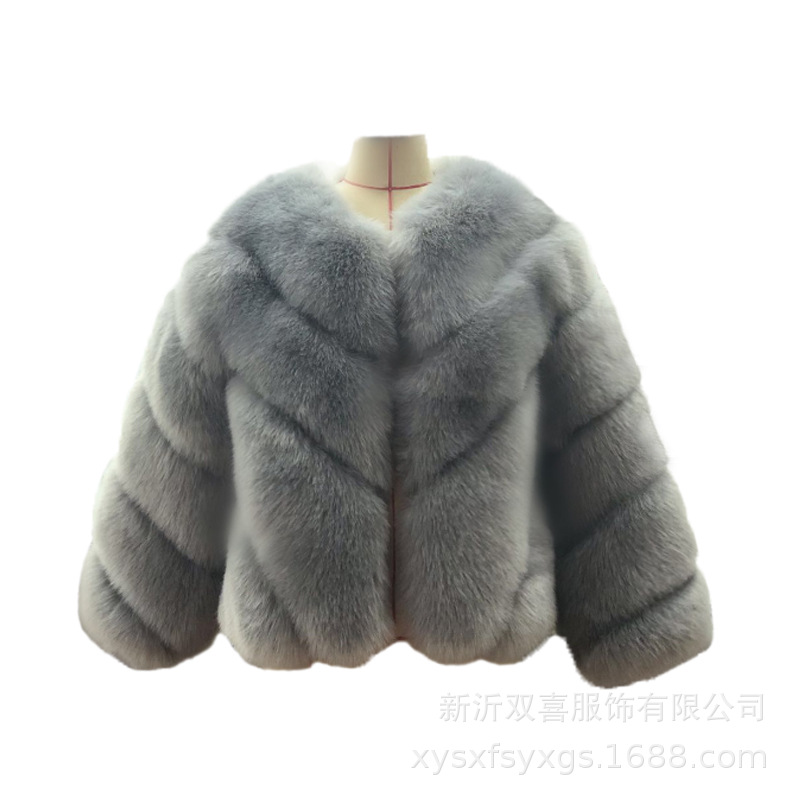 Winter New Fashion Women Short Faux Fox Fur Coat Female Long Sleeve Thick Warm Faux Fur Jacket Green Outerwear