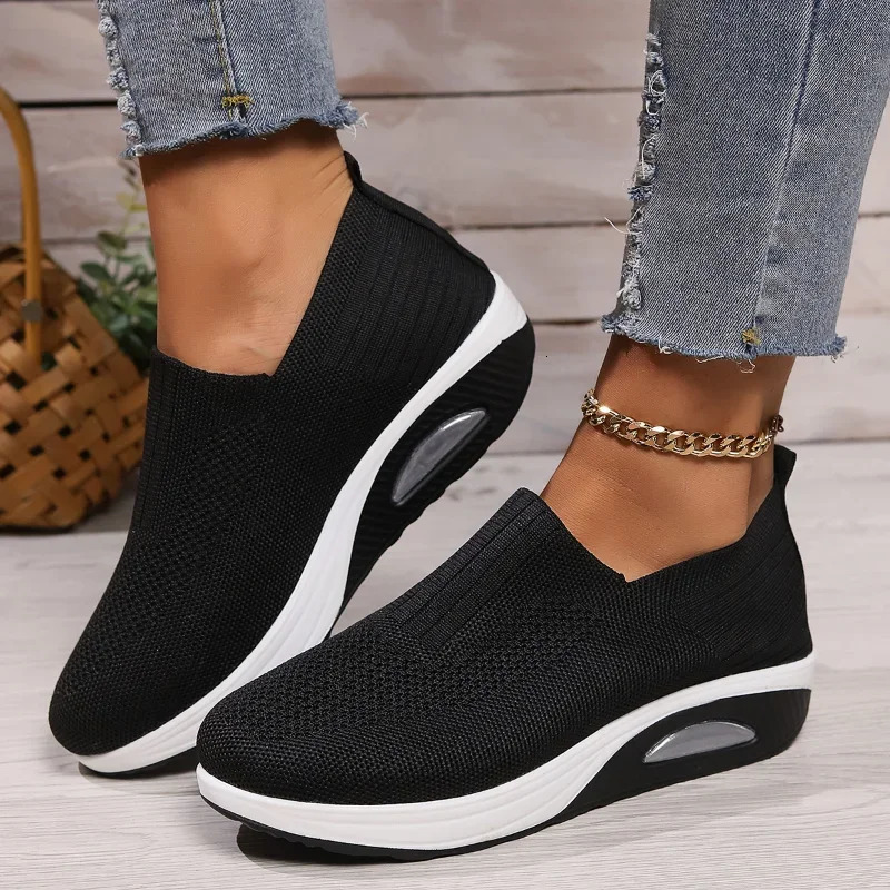 Women Walking Shoes Air Cushion Non Slip Orthopedic Ladies Platform Mules Breathable Wedge Sneakers 250717