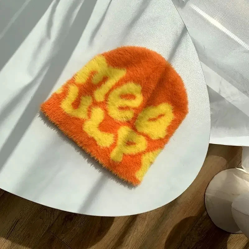 Knitting Beanies Hat Men Women Mink Fur Furry Bonnets Mea Culpa Y2k Warm Fashion Hundred Take Cold Cap for Women 250717