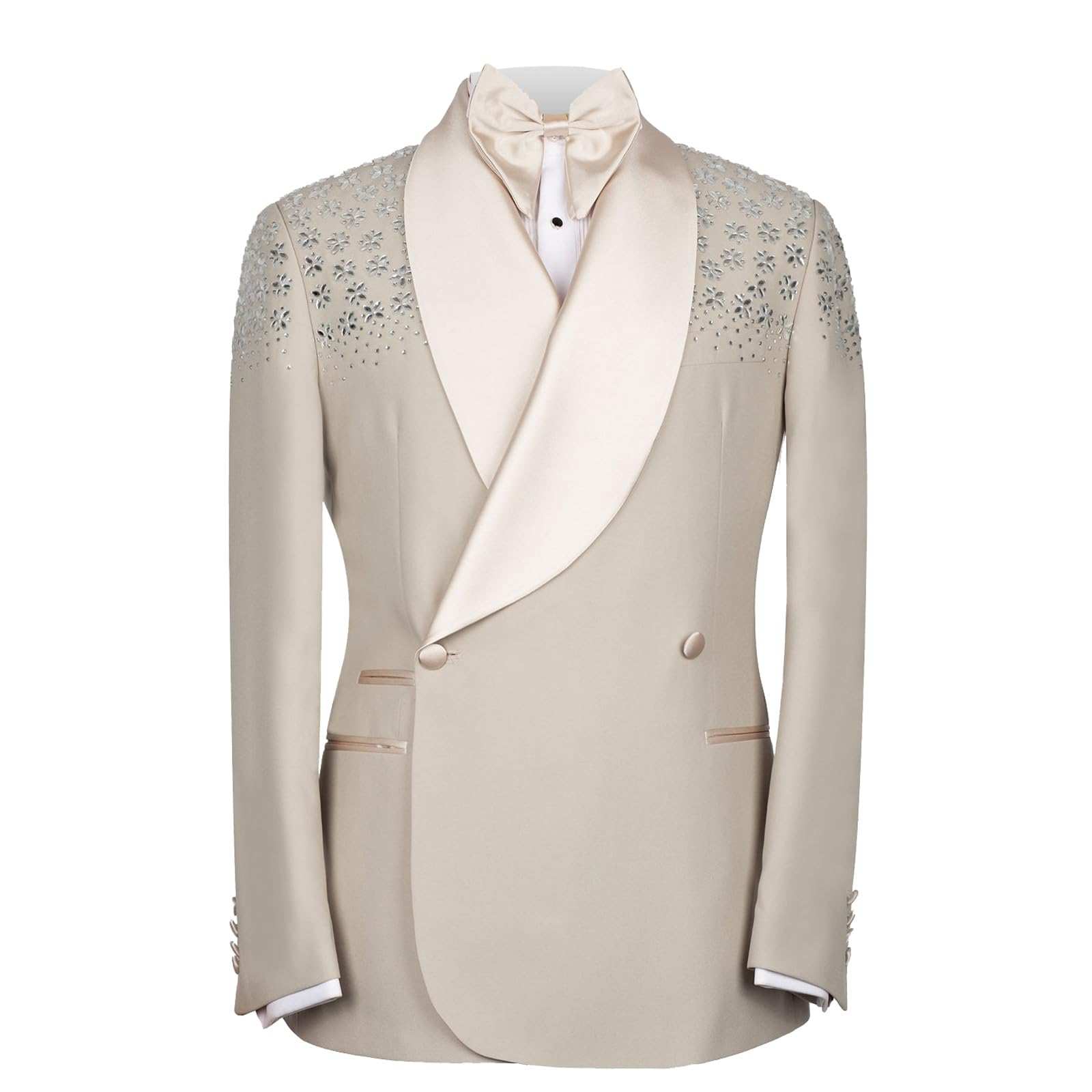 Elegant Wedding Tuxedos 1 Piece Set Jacket Crystal Beaded Men Suit Classic Fit Shawl Lapel Groom Wear Suits Customized