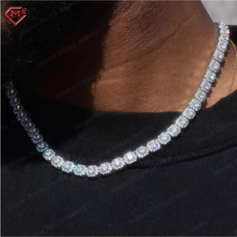 7MM Hip Hop Necklace Tennis Chain Claster 925 Sterling Silver Vvs Iced Out Moissanite Tennis Chain