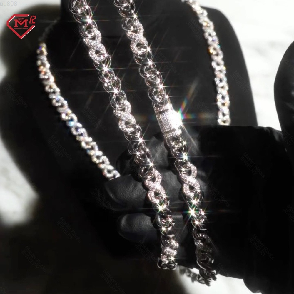 Iced Out VVS Moissanite Cuban Link Chain 925 Silver Rhodium Plated Hiphop Custom Moissanite Cuban Chain