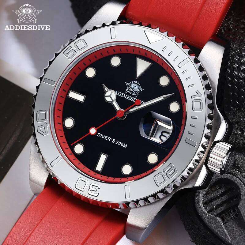 ADDIESDIVE Rotatable Bezel For Men 41mm Quartz Stainless Seel BGW9 Luminous Rubber Strap 200m Diving Men's Watch New free shipping