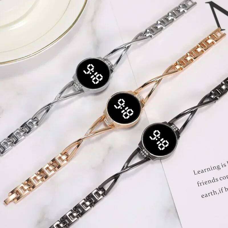 free shipping LED Fashion for Women Touch Screen Time Steel Band Electronic Student Ladies Bracelet Watch Simple Style Watches free