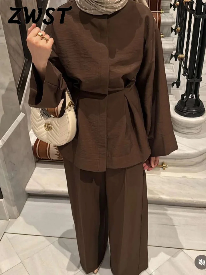 Casual Solid Pants Suits Women O Neck Slim Waist Long Sleeves Button Coats Loose Straight Trousers Female 2025 Summer Sets Lady 250715