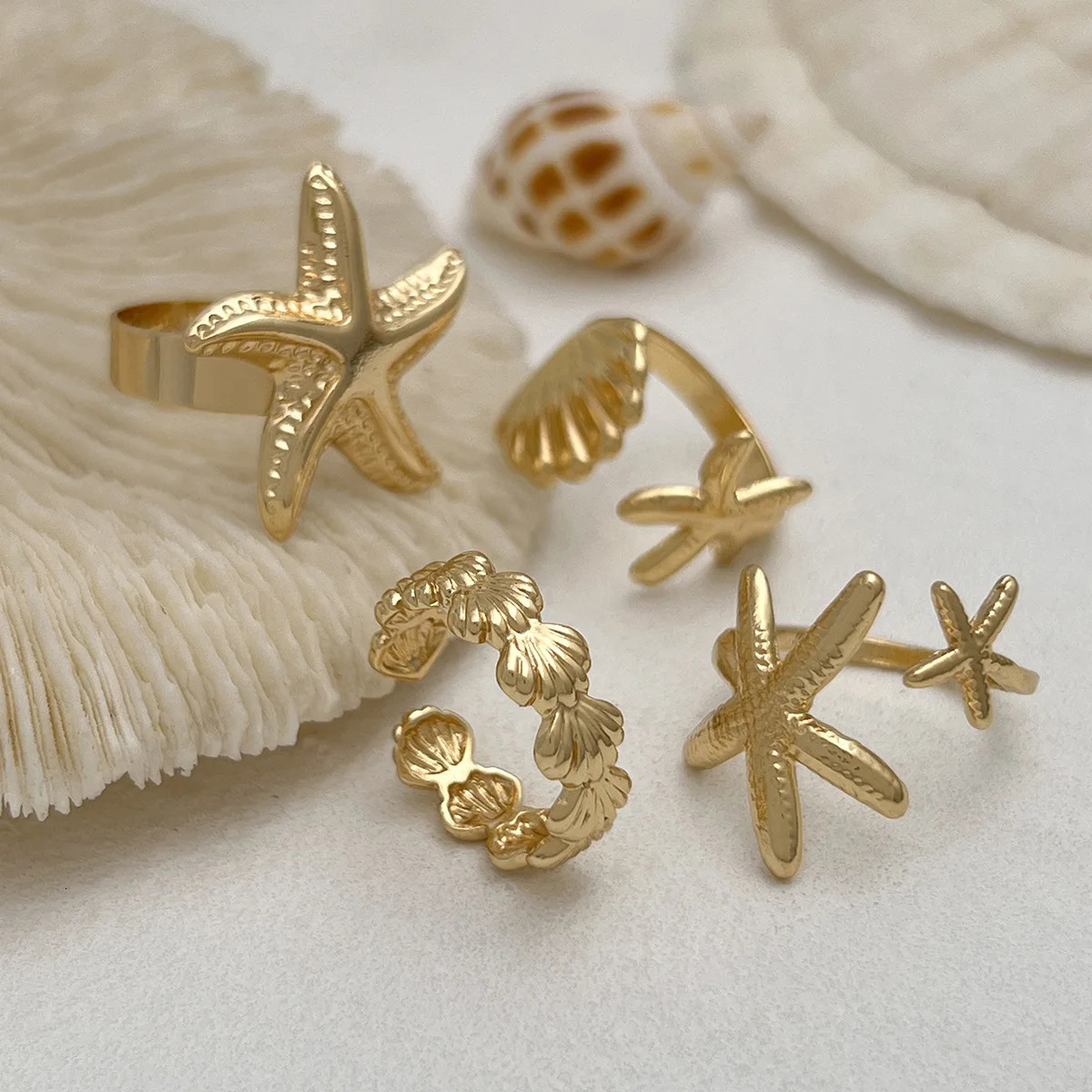 Ailodo Starfish Shell Open Rings Set For Women Bohemian Summer Beach Female Finger Simple Fashion Jewelry Girls Gift 250716