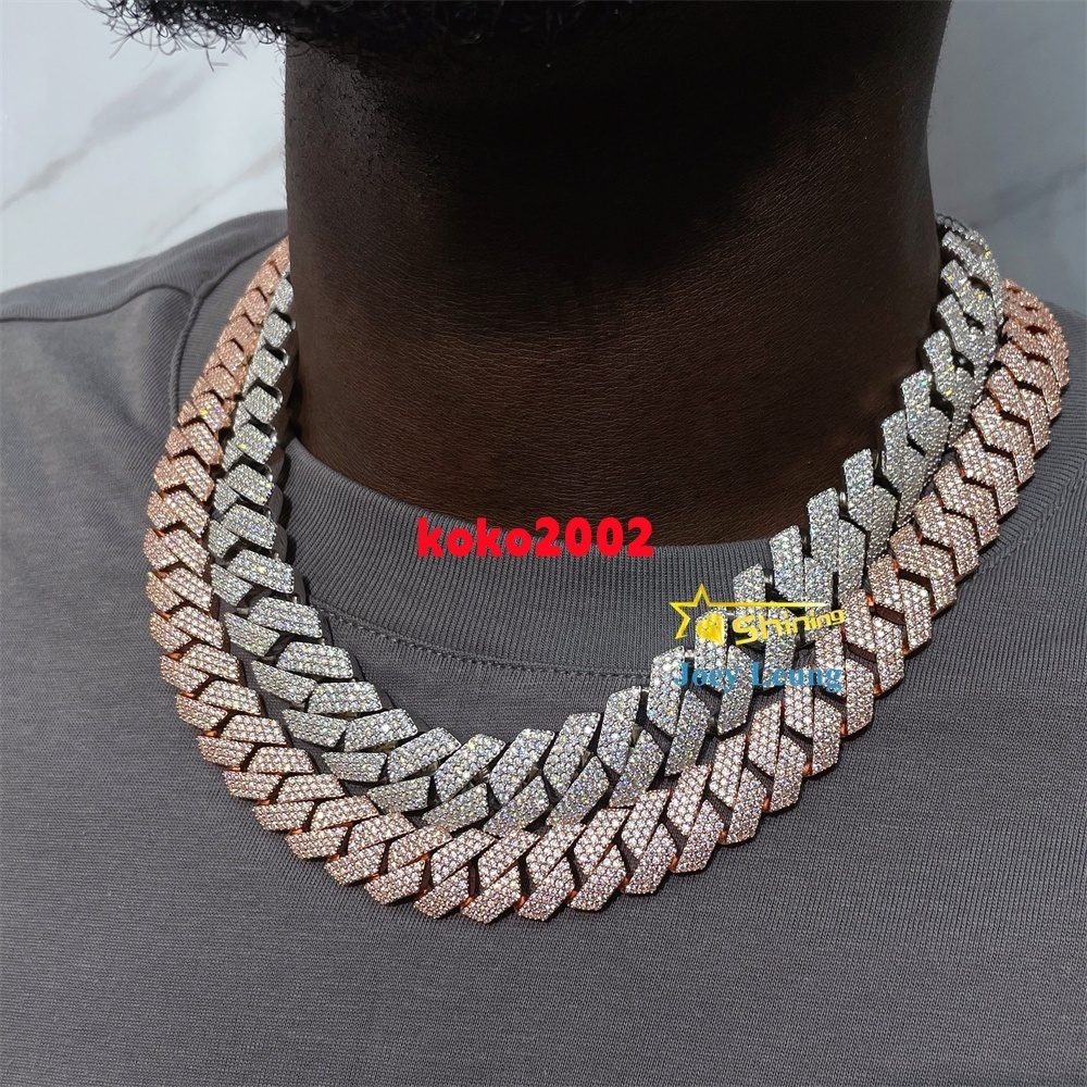 Rappers Jewelry Gold Plated 925 Silver 3 Rows 14MM 15MM 18MM 20MM Moissanite Diamond Iced Out Cuban Link Chain Hip Hop Necklace