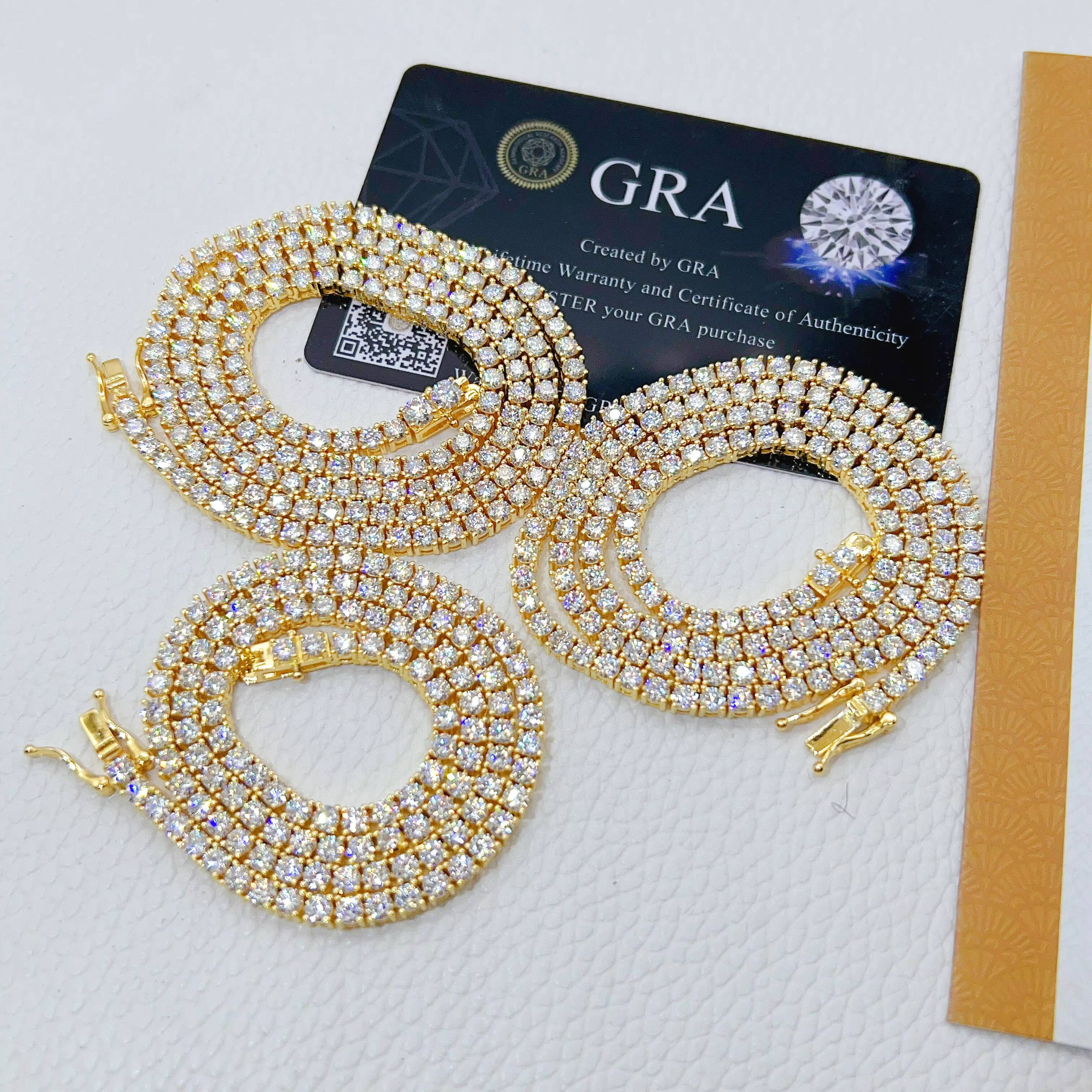 Pass Diamond Tester Iced Out 925 Sterling Silver Gold Gra Certified VVS Moissanite Tennis Chain