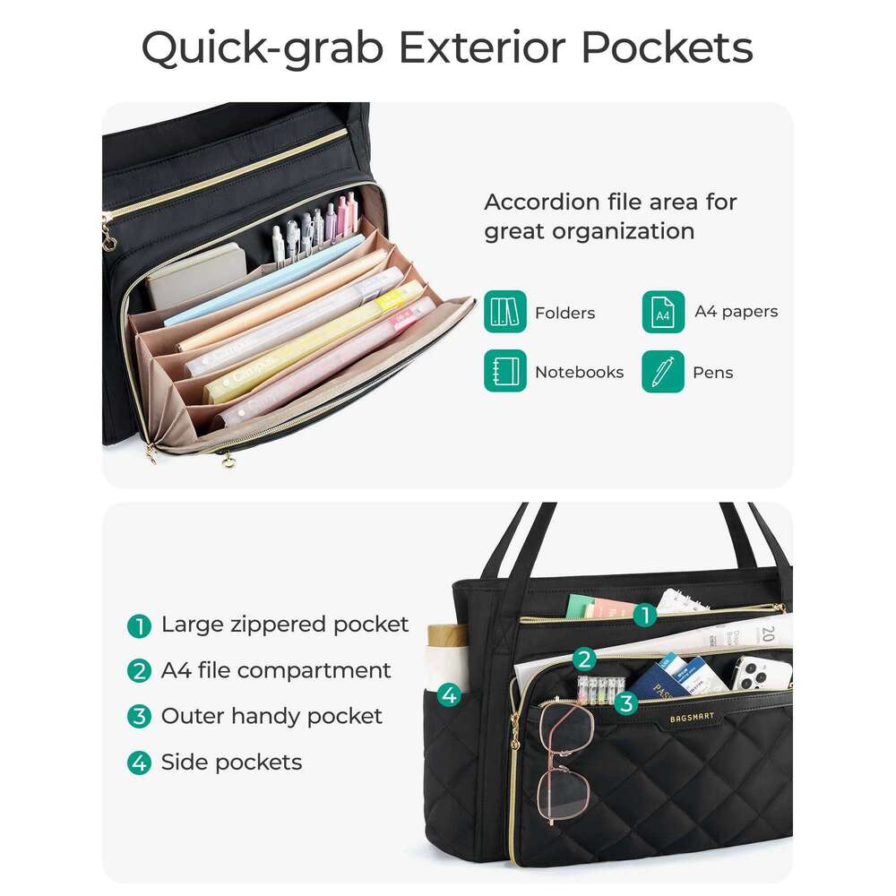 Designer Luxury BAGSMART Tote Bag For Women 15.6 Inch Quilted Laptop Briefcase Professional Nurse Teacher Work Bags Office College Messenger
