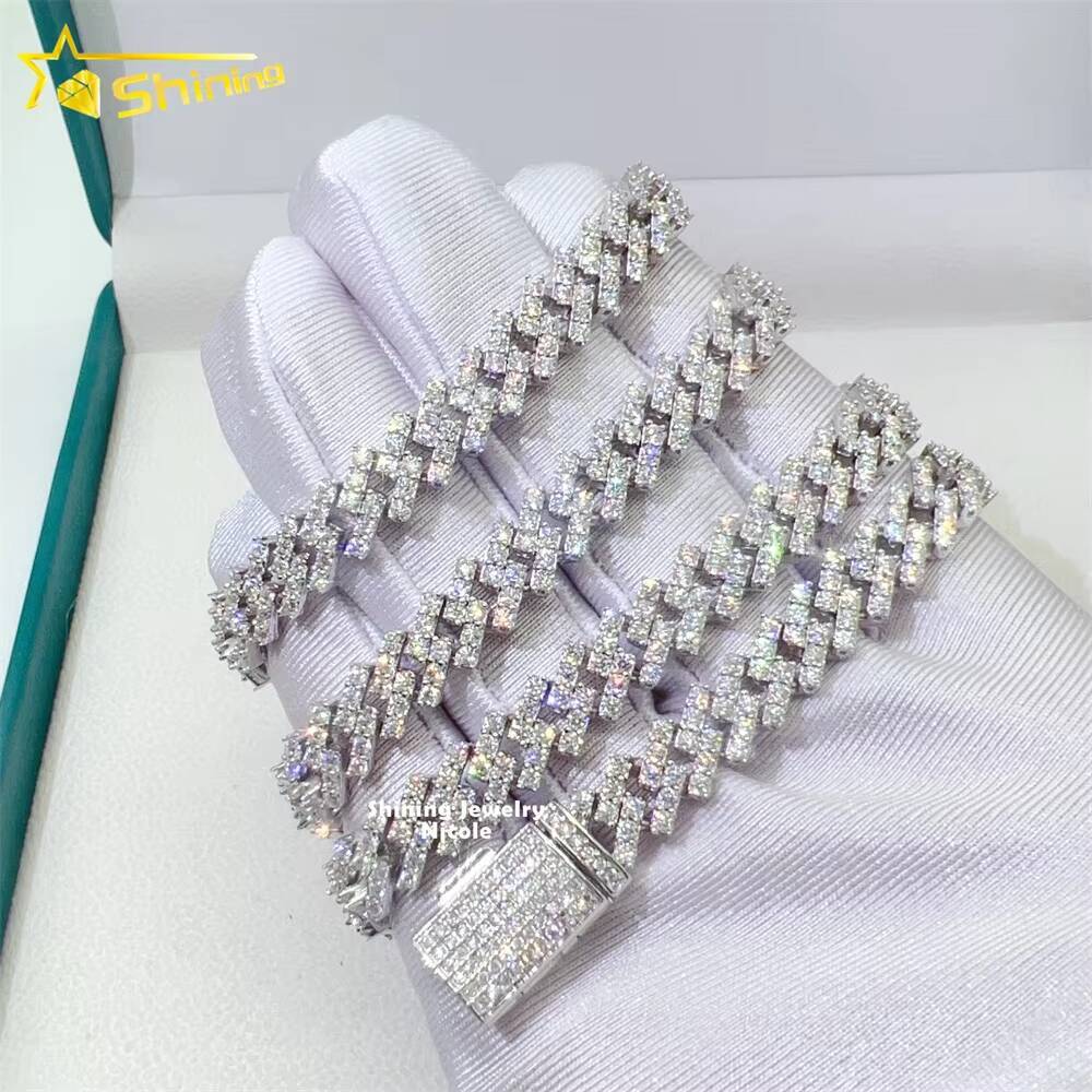 Wholesale Best Quality Sparkle Hip Hop Iced Out Moissanite Necklace 8mm Sterling Silver Cuban Link Chain