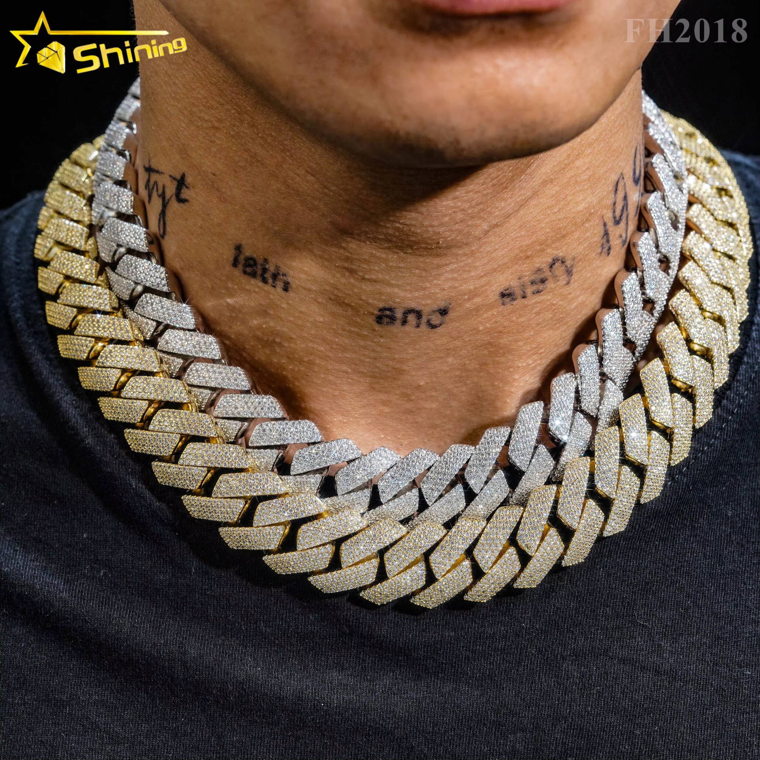 Wholesale Price 15MM 18MM 20MM 4Rows Iced Out S925 Sterling Silver Micro Pave Vvs Diamond Moissanite Cuban Link Chain