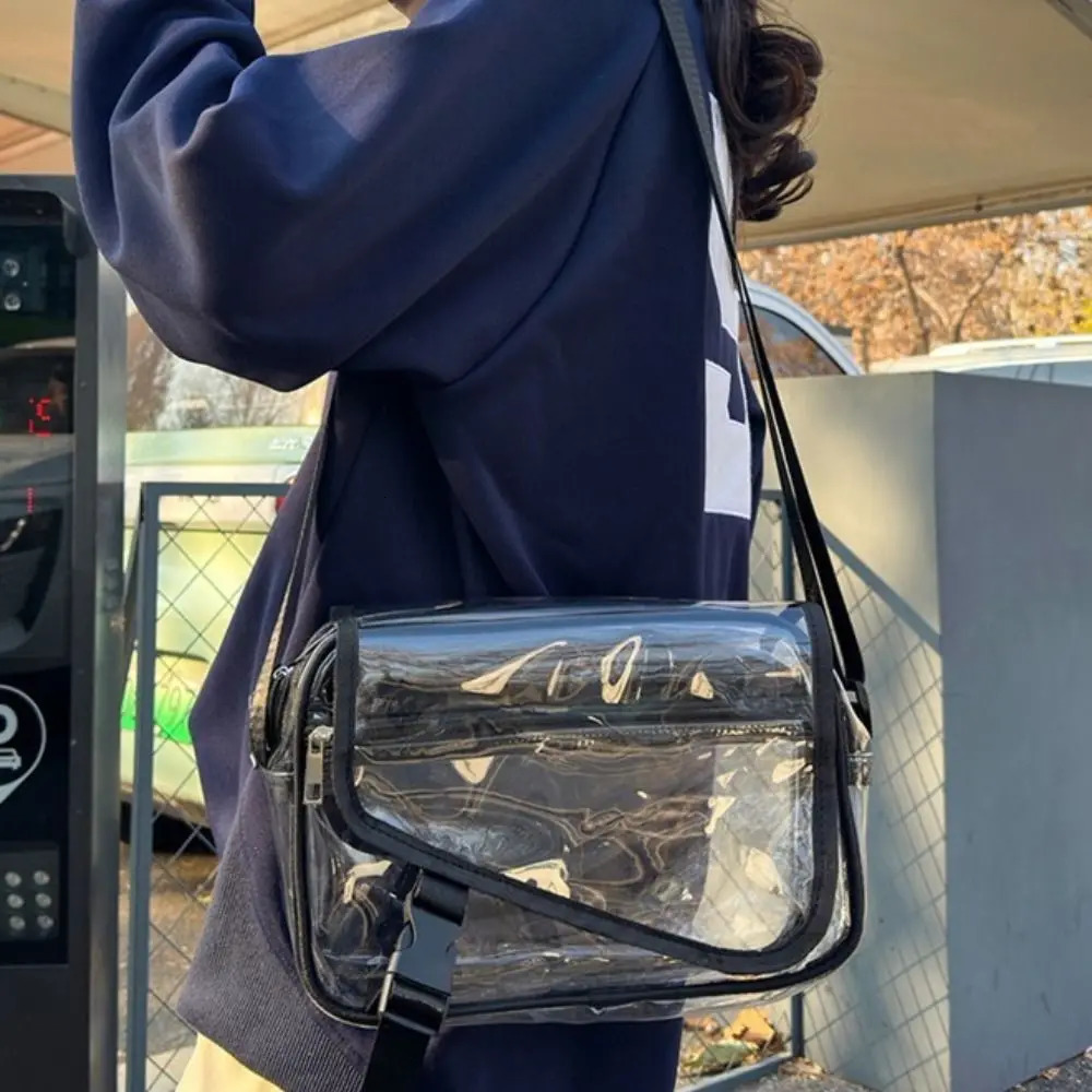 Trendy PVC Crossbody Bag Zipper Transparent Shoulder Bag Solid Color Large Capacity Tote Handbag Concerts 250714