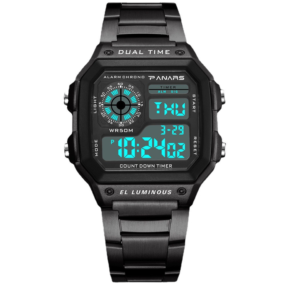 Square Classic Retro Waterproof Multi functional Sports Electronic Watch Square Fashion Electronic Watch Same Style Luminous Alloy Watch
