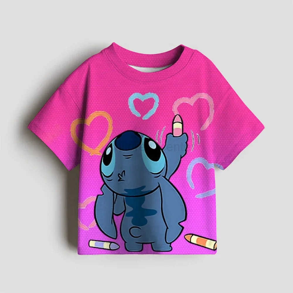 Disney 2025 Summer Stitch Anime High Quality 3D Print T Shirts Tops for Boys and Girls Loose Funny T-shirts Kids Children Tshirt Plus Size W250718