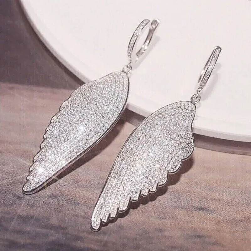 2025 Choucong Brand Dangle Earrings Luxury Jewelry 925 Sterling Silver Fill Pave White 5A Cubic Zircon CZ Diamond Gemstones Women Feather Clip Earring