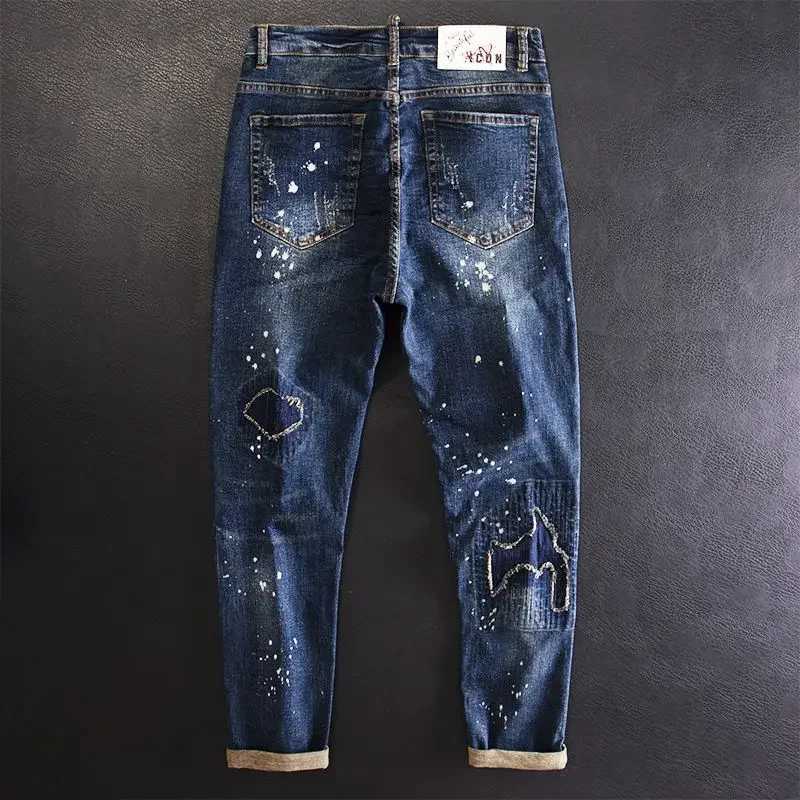 Jeans for Men Straight Cropped Trousers Graphic Motorcycle with Print Pockets Male Cowboy Pants Denim Y 2k Vintage Cotton Luxury X250718