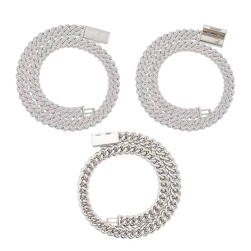 Moissanite 13mm Cuban Chain Link Necklaces Chain Hip Hop Jewelry Moissanite S925 Silver Cuban Chain Necklaces for Men Women