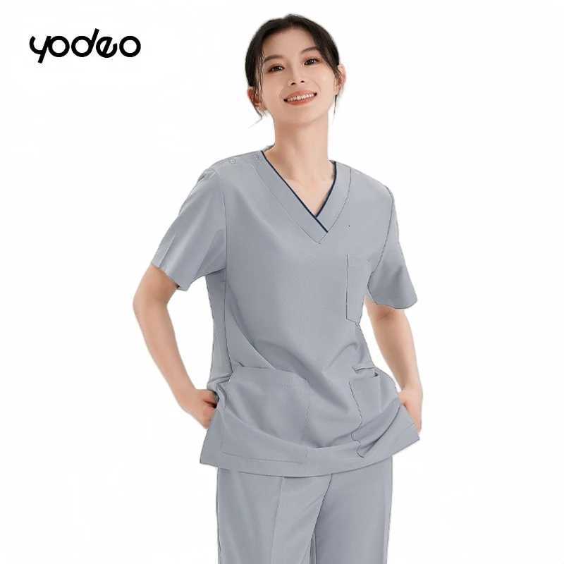 Quick dry brushing hand clothing surgical gowns elastic unisex short sleeved set Breathable ice silk operating room work clothes Z250718