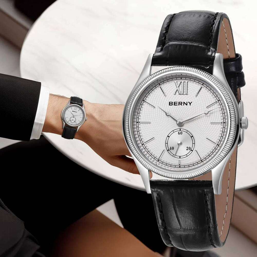 BERNY Men's Watches Classic Stylish Dress Quartz Watch Ultra-Thin Stainless Steel Case Elegance Leather Strap Wristwatch free shipping