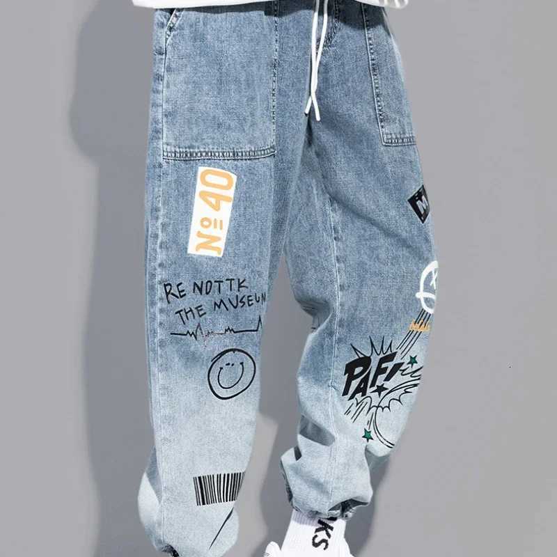 Spring Autumn Letter Print Loose Jeans Cartoon Graffiti Drawstring Trousers Hip Hop Trend Casual Streetwear Jogging Pants X250718