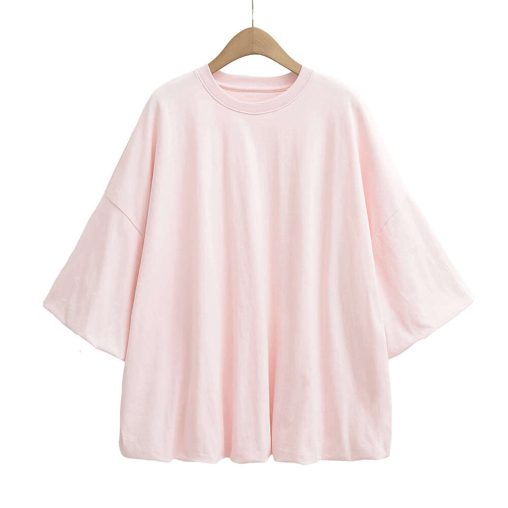 Jennie Same Loose Casual Flower Bud Hem Round Neck Short T-Shirt Women Lazy Style Puff Sleeve Top Ins Trend B5