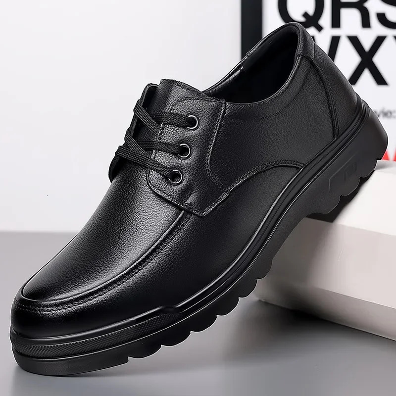 Cowhide Men Shoes Business Casual Leather Fashion Breathable British Lace Up Single Shoes 250717