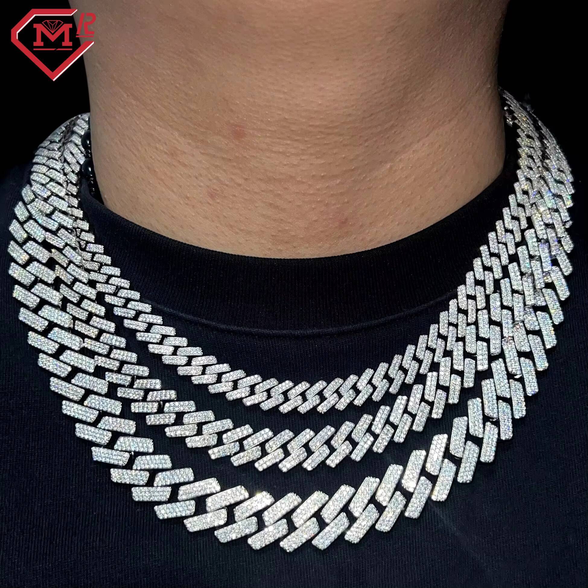 Rappers Cuban Link Chain Straight Angle 3 Rows Vvs Diamond S925 Custom Moissanite Cuban Chain