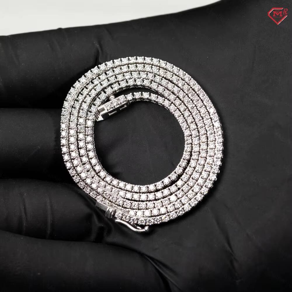 2mm High Quality Moissanite Chain Iced Out Necklace 925 Silver Rhodium Plated VVS Moissanite Tennis Chain