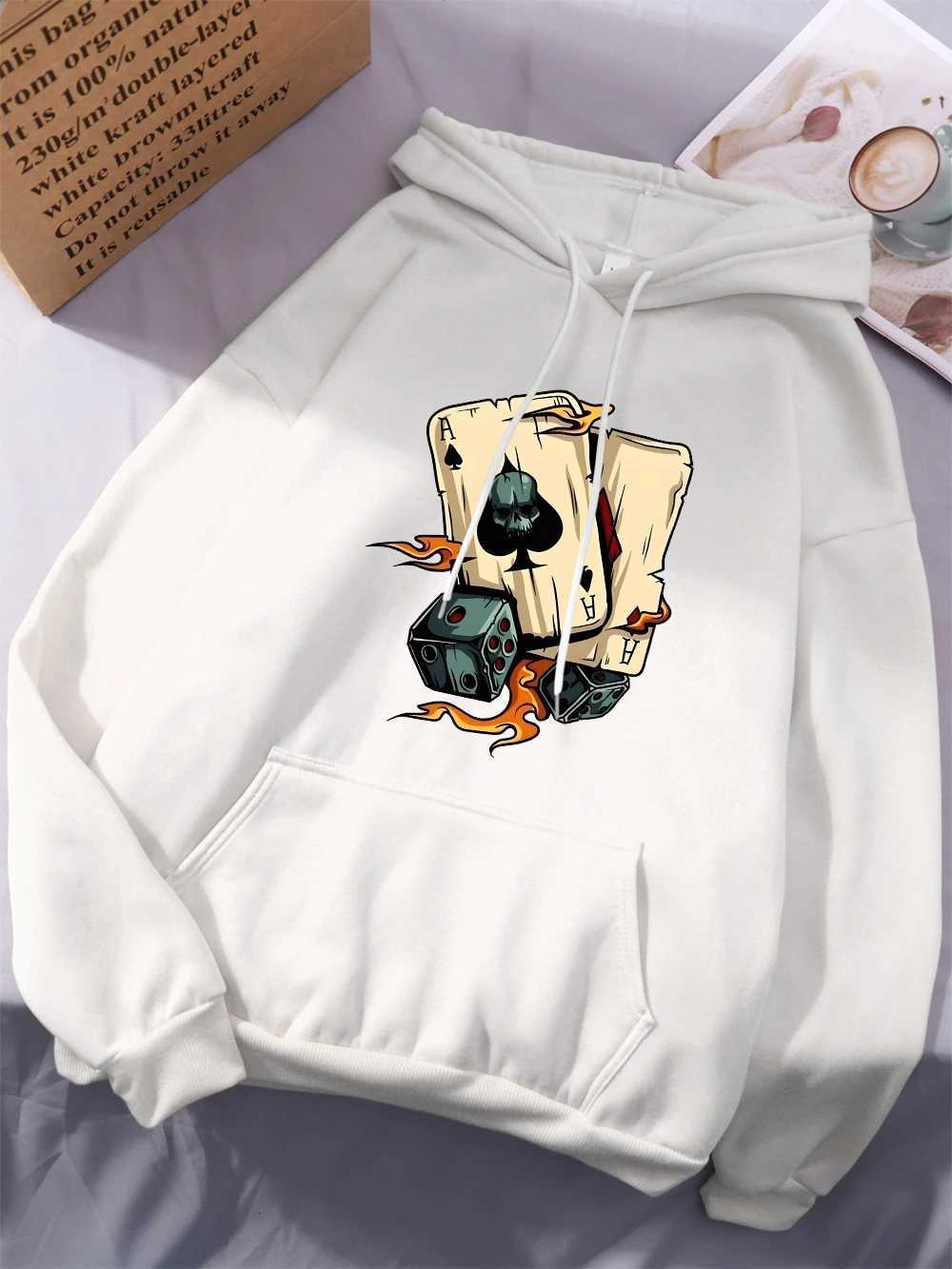 Skeleton Dice Card Printing Hoodies Womens Comfortable Loose Sweatshirts Casual Soft Pullovers Winter Fce Warm Womans Clothes XJ250717