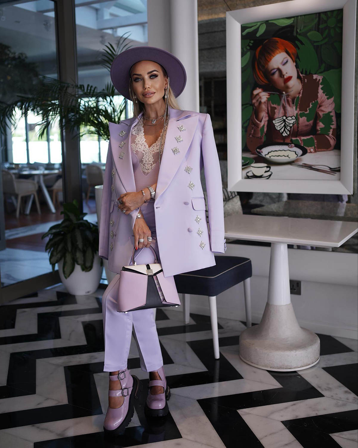 Light Purple Elegant Women Pants Suits Customized 2 Pieces Crystal Rhinestone Blazers Classic Fit Prom Wedding Party Outfits